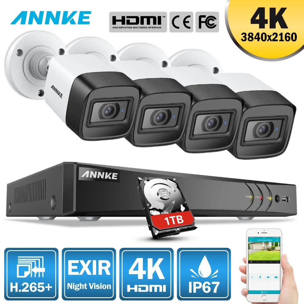

ANNKE 4K Ultra HD 8CH DVR H.265+ CCTV Camera Security System 4PCS IP67 Weaterproof Outdoor 8MP Camera Metal Video Surveillance