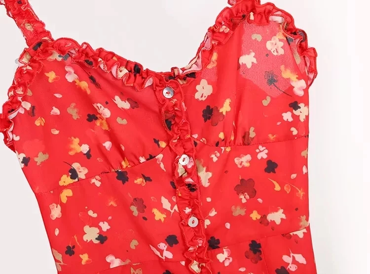 Женское винтажное мини-платье с цветочным принтом на бретельках
