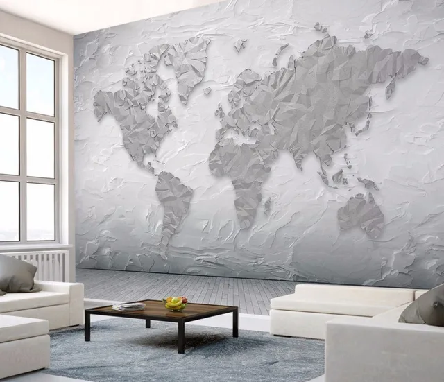 Bacaz 8d Cement Texture World Map Wallpaper Mural For Living Room Bacaz 8d Cement Texture World Map Wallpaper Mural For Living Room Sofa Background Stone