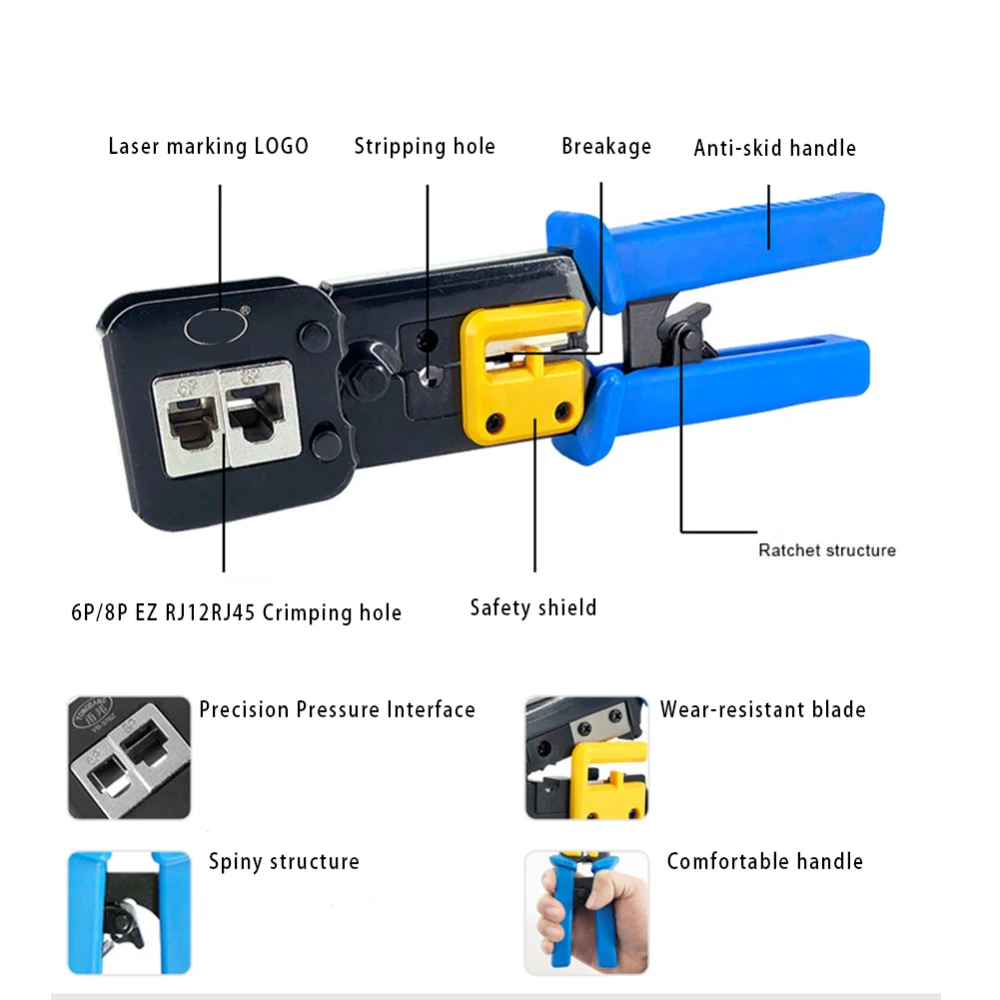 RJ12 RJ45 6P 8P сетевые плоскогубцы инструменты многофункциональный кабельный резак пирсинг Кристалл головка обжимной двойного назначения плоскогубцы зажим