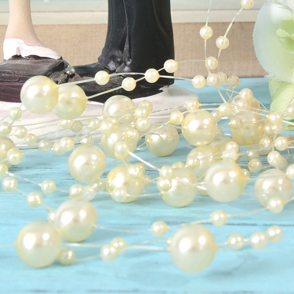 Fashion Multicolor 5 Meters Beige Fishing Line Pearls Beads Chain Garland Flowers Wedding Party Decoration Bead Chain Hair Decor (12)