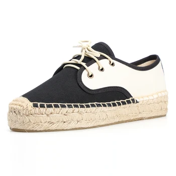 

Patchwork lace up espadrilles, causal platform espadrilles