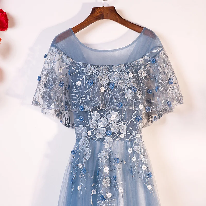 PotN'Patio Evening Dresses Long 2018 New O-neck With Jacket Luxury Appliques Flower Tulle Formal Evening Gown