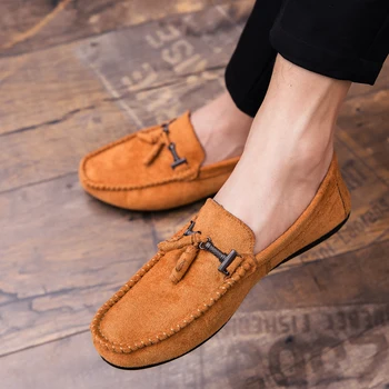 

Summer Men Loafers Genuine Leather Casual Shoes Fashion Slip On Driving Shoes Breathable Moccasins Green Suede Loafers