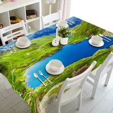 Thicken Cotton Tablecloth Green Mountain River Lake Landscape Dustproof Washable Cloth Rectangular&Round Table Cloth for Wedding rowlands cache lake country cloth