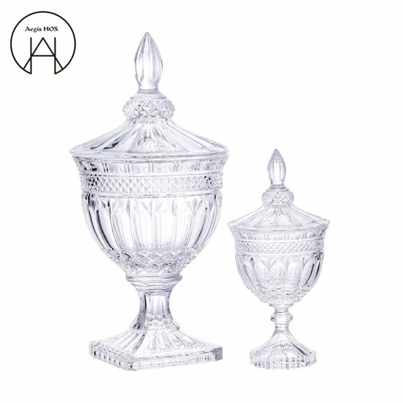 New high-end candy cans hotel wedding dessert storage pavilion table table window decoration high-foot cover glass jar ornaments