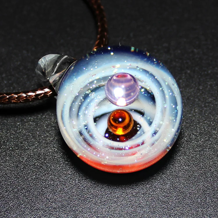 Ожерелье с подвеской из стеклянных бусин с двумя планетами, Галактическая веревочная цепь, дизайн солнечной системы, ожерелье для женщин, рождественский подарок - Окраска металла: 14