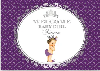 

custom purple silver gold princess crown baby shower 1st birthday background Computer print party photo backdrop