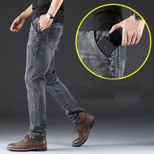 2 цвета, классический стиль, мужские тонкие джинсы, Летний Стиль, Высокое Качество, эластичные, эластичные, облегающие, Брендовые брюки, синий светильник, синие брюки