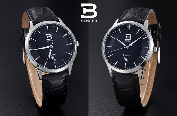 Швейцарские роскошные Брендовые мужские часы relogio masculino Бингер кварцевые часы сапфировый кожаный ремешок водонепроницаемые BG-0392