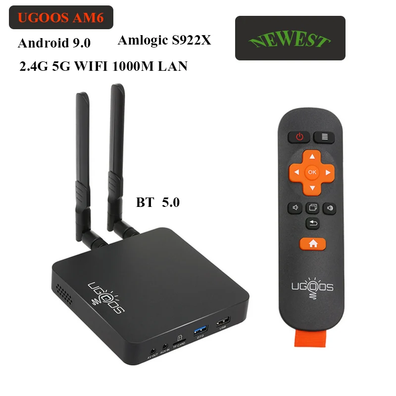 RU доставка UGOOS AM6 Смарт Android 9 0 ТВ коробка Amlogic S922X WiFi 2GB16GB 2 4G/5G BT 5 4K TV