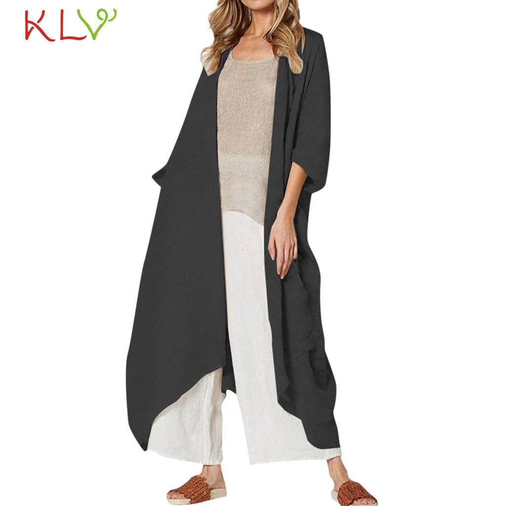 YYear Men Windbreaker Linen Stylish Open Front Long Cardigan with Pockets