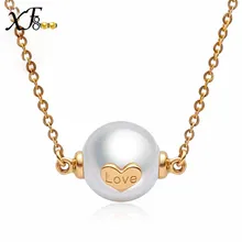 XF800 дизайн натуральное пресноводное ожерелье кулоны из нержавеющей стали, 9-10 мм подвеска из белого жемчуга настоящим 18К цепочка из желтого золота Цепочки и ожерелья сердце S41