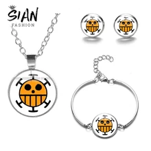 SIAN Anime una pieza Trafalgar signo de ley cráneo cabeza joyería conjuntos de vidrio hecho a mano Domo collar pendientes pulsera Cosplay joyería(China)