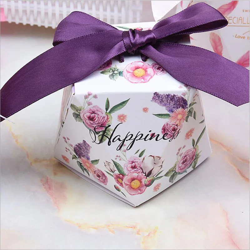 50 шт. Лазерная огранка в форме бриллианта коробка и сумки милый подарок конфеты коробки с лентой Свадьба День рождения гостей принадлежности для вечеринок - Цвет: Purple