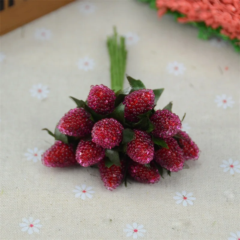 Artificial Fruit Stamen Glass Berries 12pcs For Wedding Christmas Decoration Simulation Fake Strawberry DIY Scrapbooking Crafts