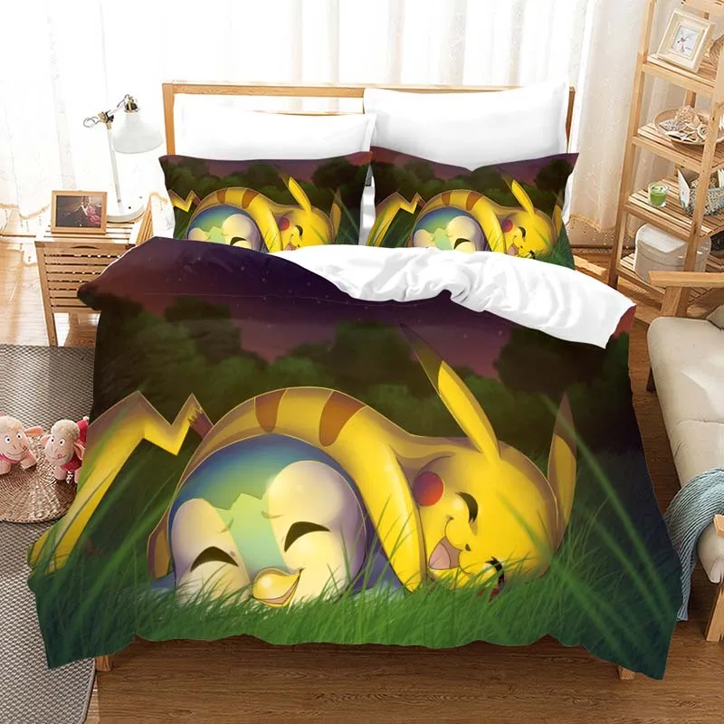 Pokemon Cartoon anime 3d bedding set Duvet Covers Pillowcases pikachu 3pcs Anime comforter bedding sets bedclothes bed linen - Цвет: 9