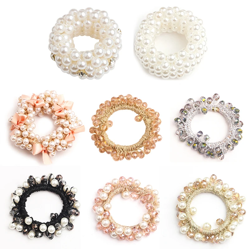 

1PC Women Adjustable 14 Colors Crystal Korean Pearl Exquisite Butterfly Hair Accessories High Quality Elastic Hair Rope Handmade