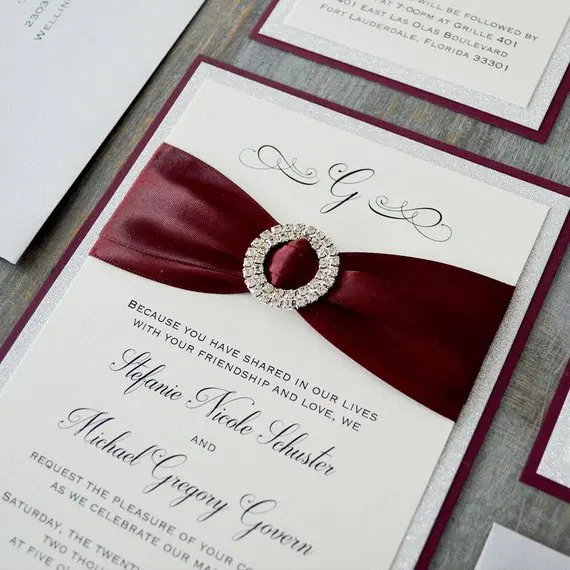  CA0680 Elegant Stain ribbon with fancy paper Wedding Invitations - 1904702049