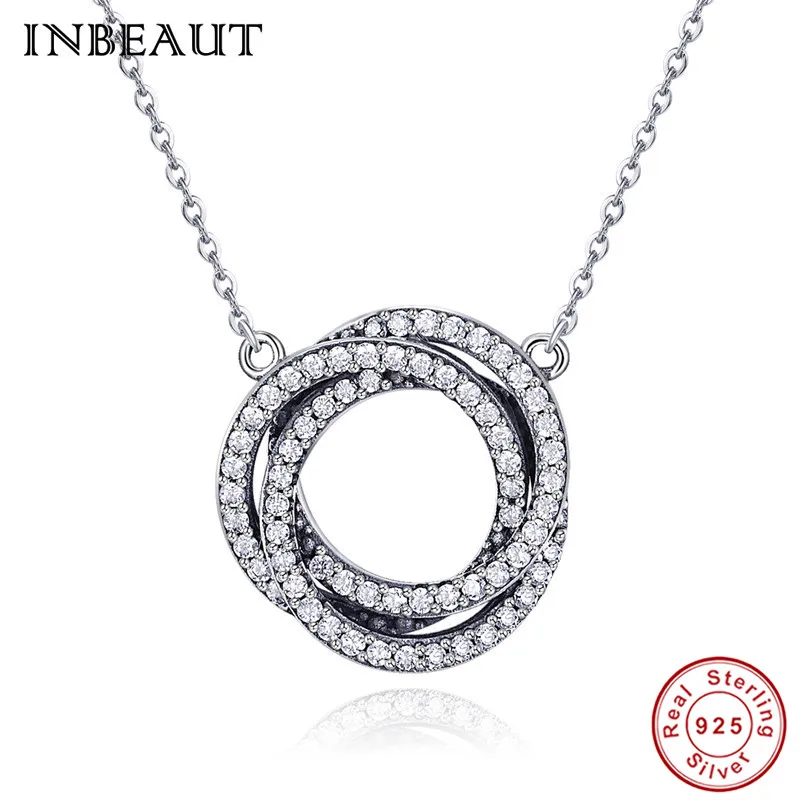 

INBEAUT 100% Brand New 925 Sterling Silver Three Round Circling Wheel of Fortune Pendants Necklaces Female S925 Wedding Chain