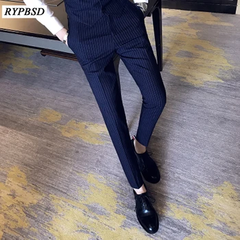 

Slim Striped Trousers Men Dress Pants Blue Dress Pants Autumn Suit Pants Male Slim Casual High Quality Trousers Business Men