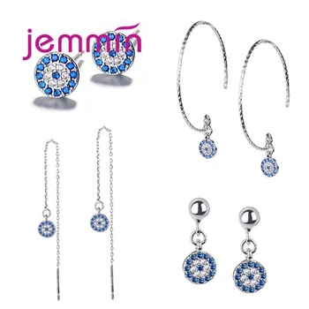

925 Sterling Silver Jewelry Earrings For Women Top Quality Accessories Pave Shiny Micro Blue Crystal Brilliant Wedding Anniversa