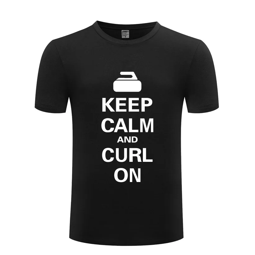 Keep Calm and Curl на керлинг футболка Для мужчин Смешные хлопок короткий рукав футболка Новинка футболка для Для мужчин Для женщин Творческий