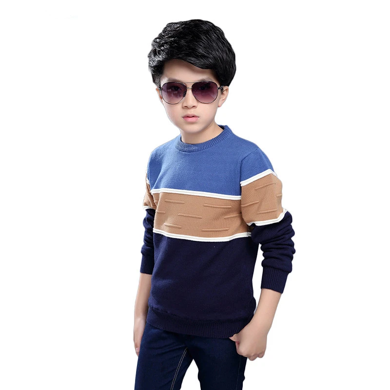 

KEAIYOUHUO Boy's Sweater 2017 New Fashion Winter Kids Boy Thicken Striped Cardigan Casual Knitted O-neck Warm Brushed Pullovers