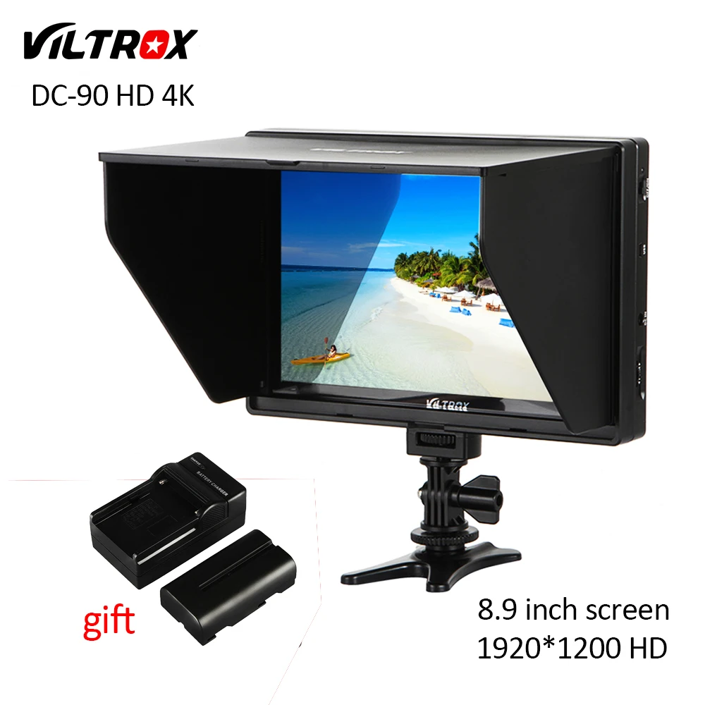 Видеомонитор Viltrox с ЖК дисплеем 8 9 дюйма HDMI AV 4K батареей и зарядным устройством