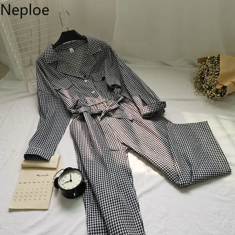 Neploe 2019 новейший элегантный женский двубортный офисный комбинезон в клетку