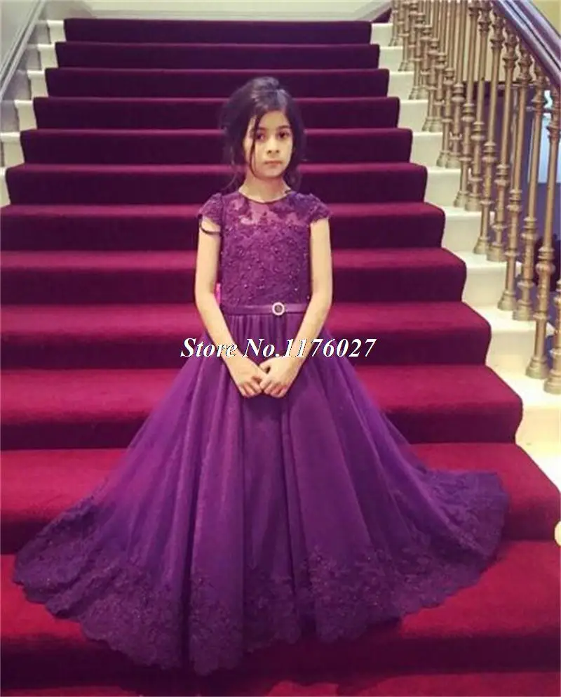 Dark Purple Flower Dresses For Weddings Cap Sleeve Liques Dark Purple Flower Dresses For Weddings Cap Sleeve Liques Sequins S Pageant Gowns Kids Communion Dress Ag37 In From