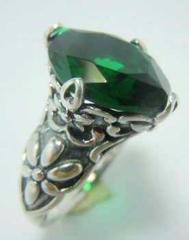 

2015 new factory ancient mode horse eye shape 6.6 CT emerald individuality luxurious 925 ancient silver rings