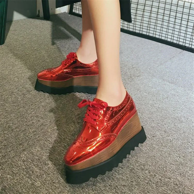 Mirror Patent Leather Womes Pumps Square Toe Lady Platform High Heels Brogues Shoes College Casual Wedegs Oxford Shoes For Woman (21)