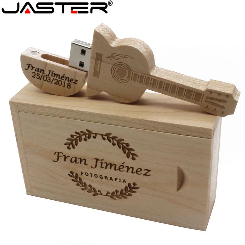 JASTER wooden usb+box free shipping 5PCS free logo guitar USB 2.0 External Storage thumb drive 4GB 8GB 16GB 32GB 64GB  