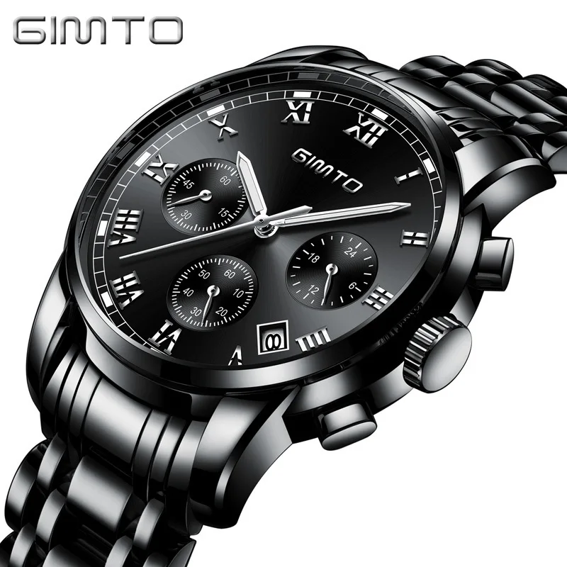 

GIMTO Business Gold Watch Men Stainless Steel Mens Watches Top Brand Luxury Clock Male Calendar Wrist Watch relojes hombre 2018