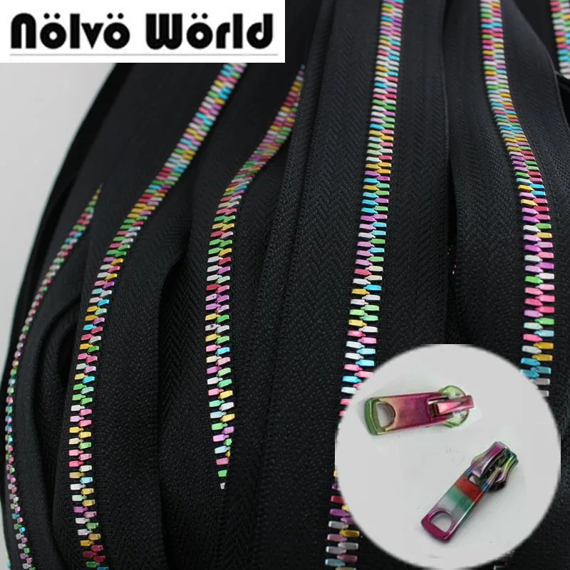 

10Yards NEW Rainbow 5#Metal teeth zipper head plus movable zipper metal for bags,garments fabric NO.5 Metak teeth