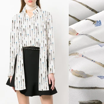 

138CM Wide 17MM Narrow Print White Silk Crepe De Chine Fabric for Summer Dress Shirt Scarf Cheongsam Skirt Pants Pajamas DE780