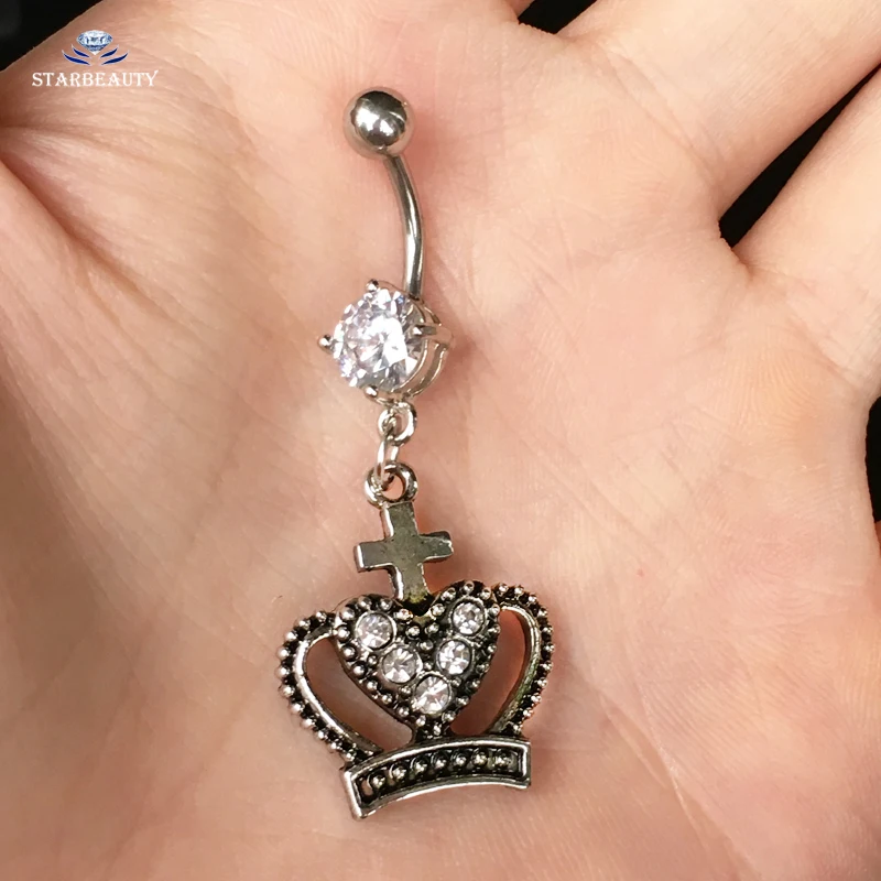 Белый Bijoux сердце Корона Пирсинг живота Ombligo Ретро болтается номбрил пупка Кольца