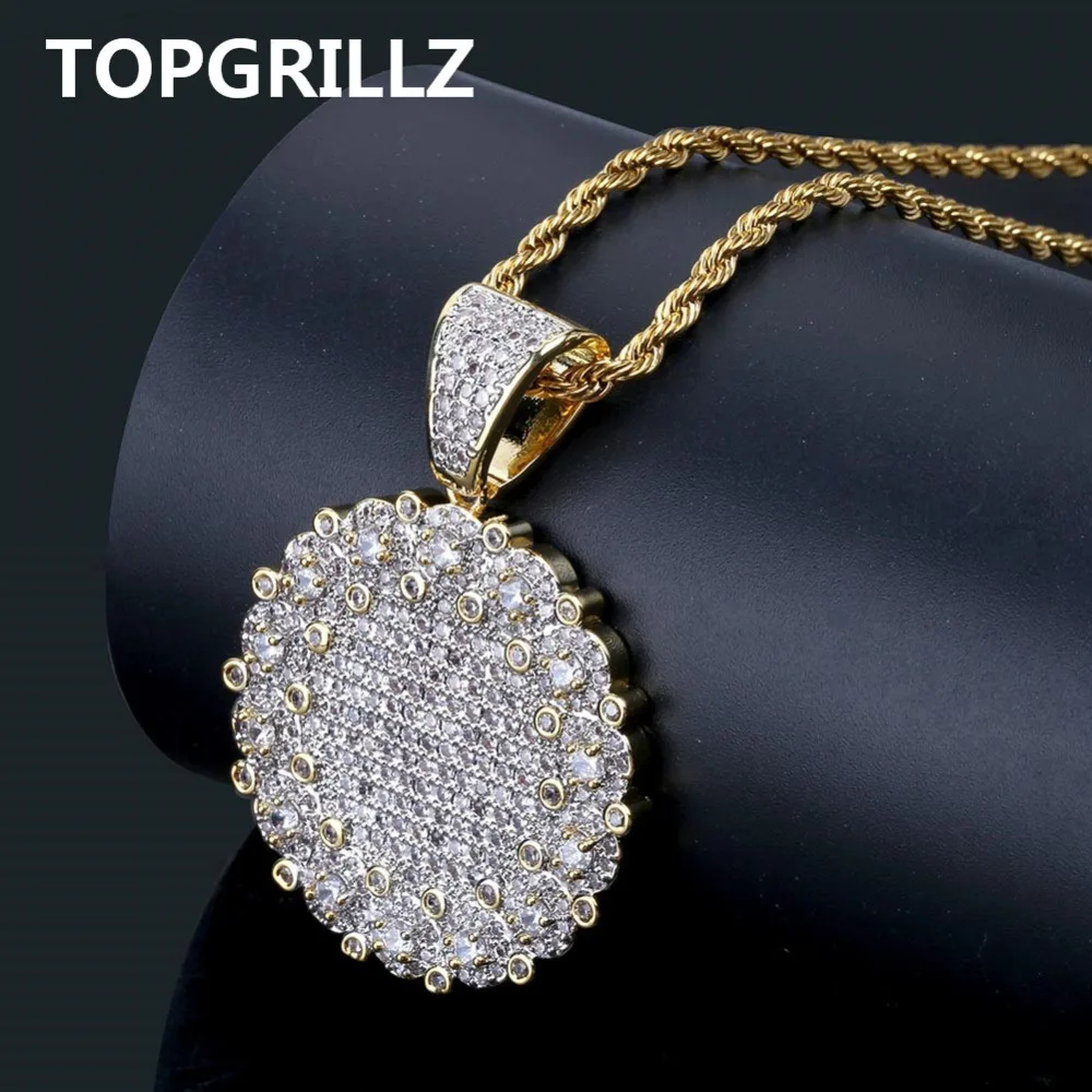 

TOPGRILLZ Hip Hop Round Cluster Medallion Necklace&Pendant Charms For Men Gold Silcer Color Cubic Zircon Jewelry Necklaces Gifts