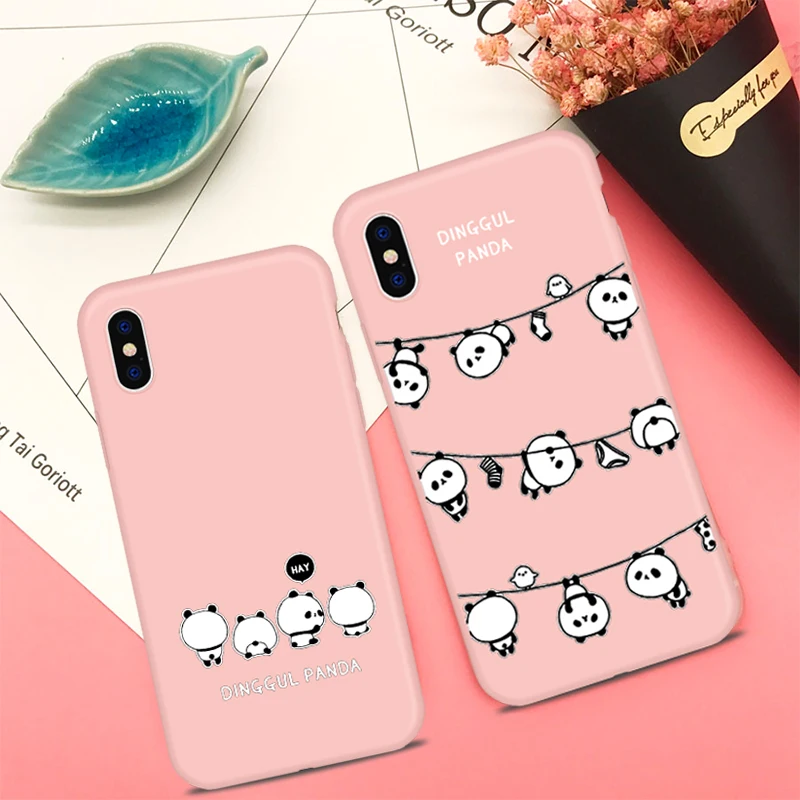 

New Cute Funny Animal Chinese Panda Soft Silicone Pink Cartoon Pattern DIFFRBEAUTY Phone Case For iPhoneX 8 8Plus 6S 7 6Plus 5SE