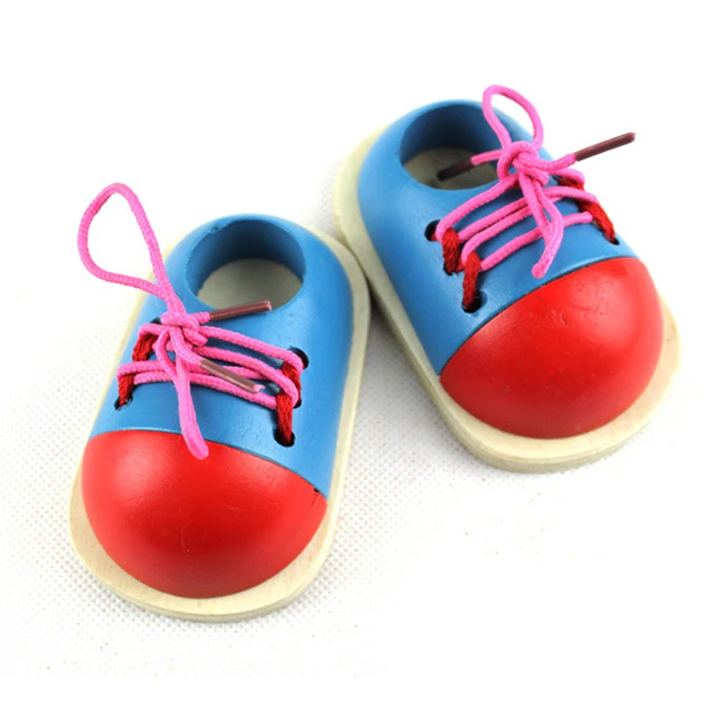 

Baby toy shoes shoelace lacing up tool early development wooden toys