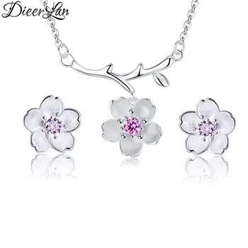 

DIEERLAN Rhinestone Jewelry Sets 925 Sterling Silver Cubic Zirconia Cherry Blossoms Flower Necklaces for Women Wedding Bridal