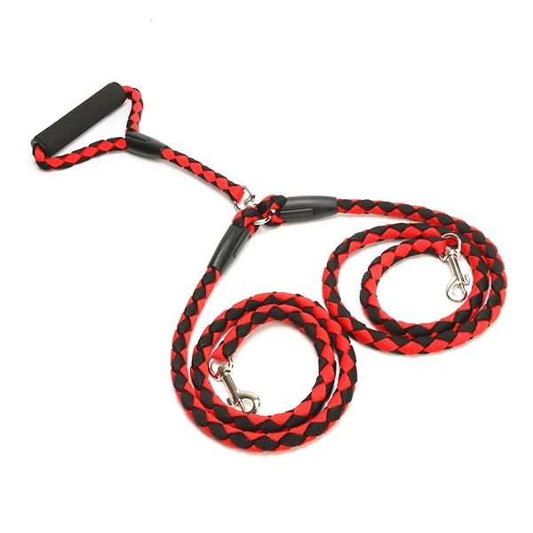 Red Black 1,25 м для домашней собаки, двойные поводок для собак кошек нейлоновые поводки для двух собак Плетеный сдвоенный соединитель выгул собак Тяговый поводок 3 цвета - Цвет: Red Black