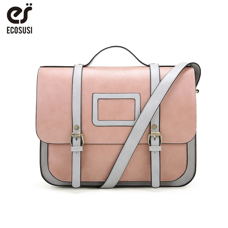 ECOSUSI 13 'сумка для женщин pu кожаная сумка с пряжкой женский ретро портфель винтажная сумка через плечо из искусственной кожи сумка-портфель