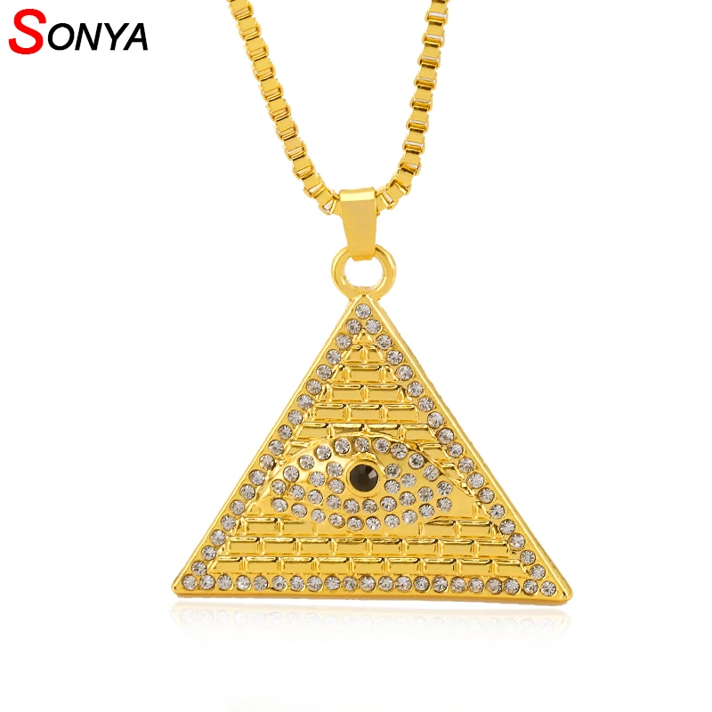 SONYA Egyptian Pyramid Pendant Charm Necklace Gold Color Cubic Zirconia