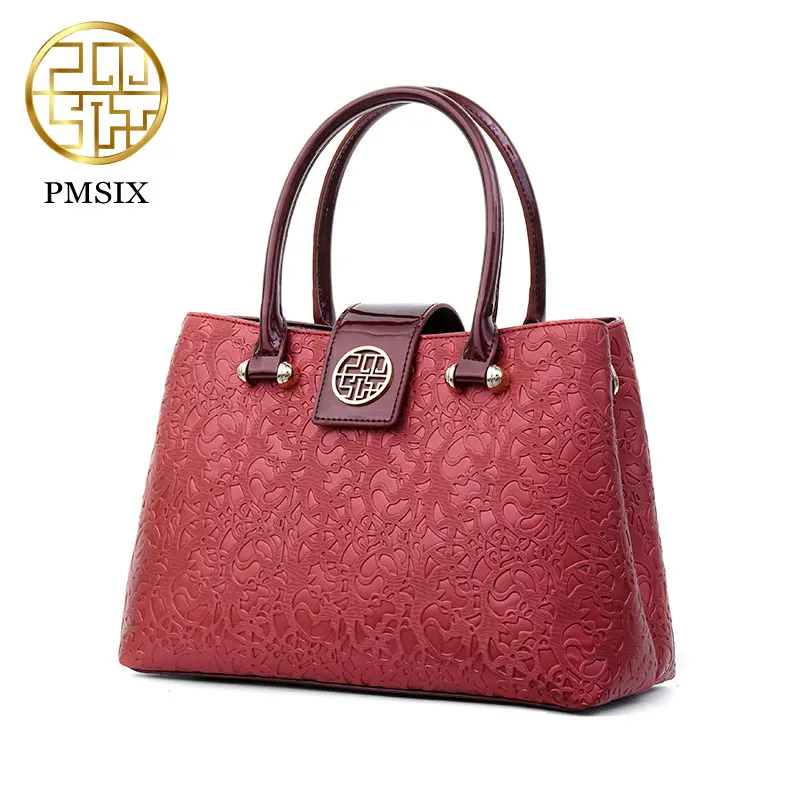 

Pmsix 2017 new fashion retro PU shoulder bag middle-aged women handbag embossed high-capacity mother bag P140012