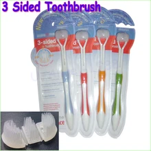 Ребенок 3-сторонняя Зубная щётка на очень тонком каблуке зубные щетки с мягкой щетиной для жениха детская зубная щетка и здоровья зубов три stereoscale для маленьких Зубная щётка 4 вида цветов A5
