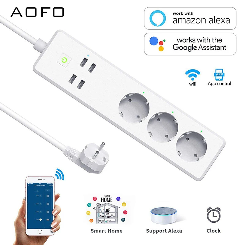 Wifi Smart power Strip 3 розетки ЕС Plug 4 usb порт зарядки синхронизации приложение Голосовое управление работа с Alexa, Google Home Assistant