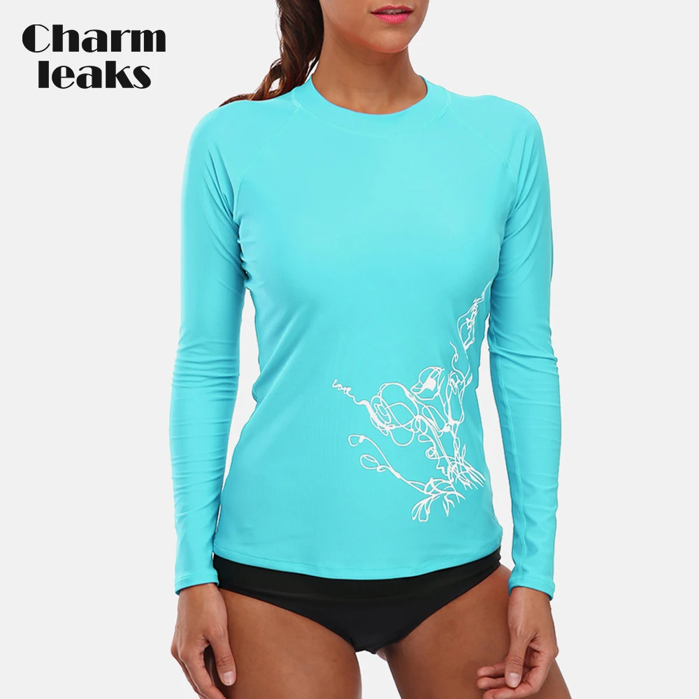 Charmleaks camisetas de manga larga para mujer, traje de con estampado Retro UPF50 +, protección UV, ropa de playa|Bodis| - AliExpress