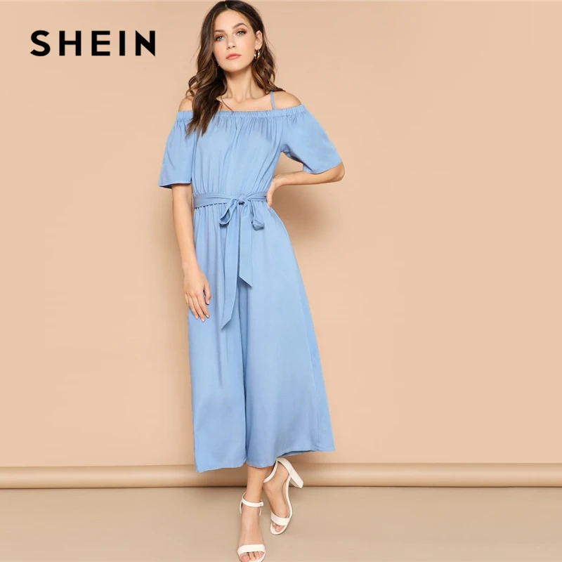 SHEIN Комбинезон С Открытыми Плечами Стильный Комбинезон Без Рукавов С Широкими Брюками